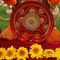 6 Inch Rhinestone Pooja Aarti Thali with Bowls Meenakari Work Red Painted Handmade Platter Haldi Kumkum Thali Ganesha Chaturthi Teej Diwali Puja Thali Housewarming Gift